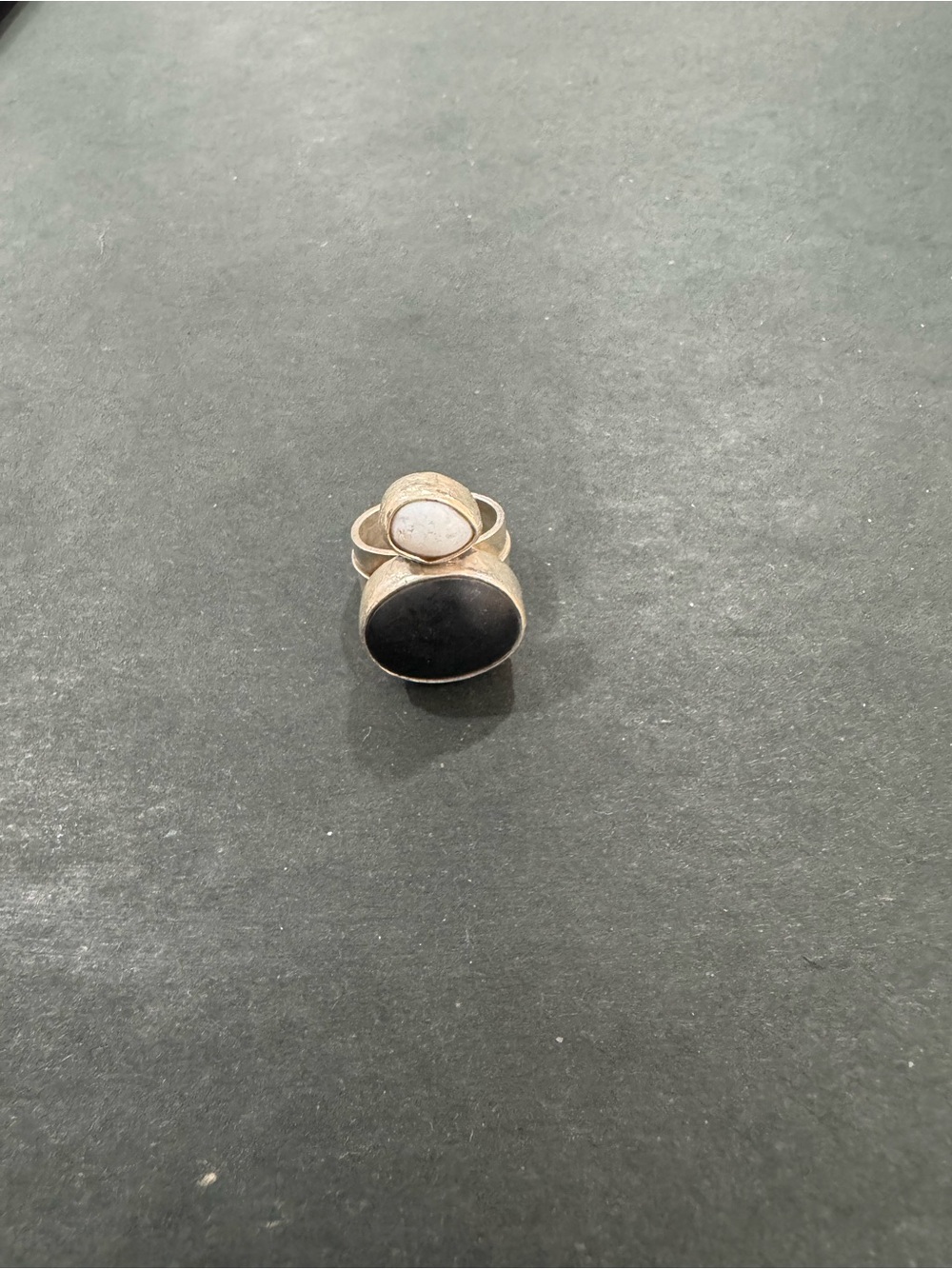 Womenâs Double Stone Stack Ring - Black and White